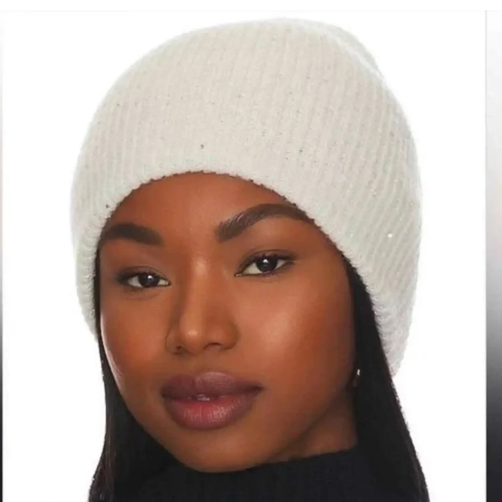 Hat Attack Metallic Sequin Sparkle‎ Beanie In Winter White Revolve Cozy Metallic
